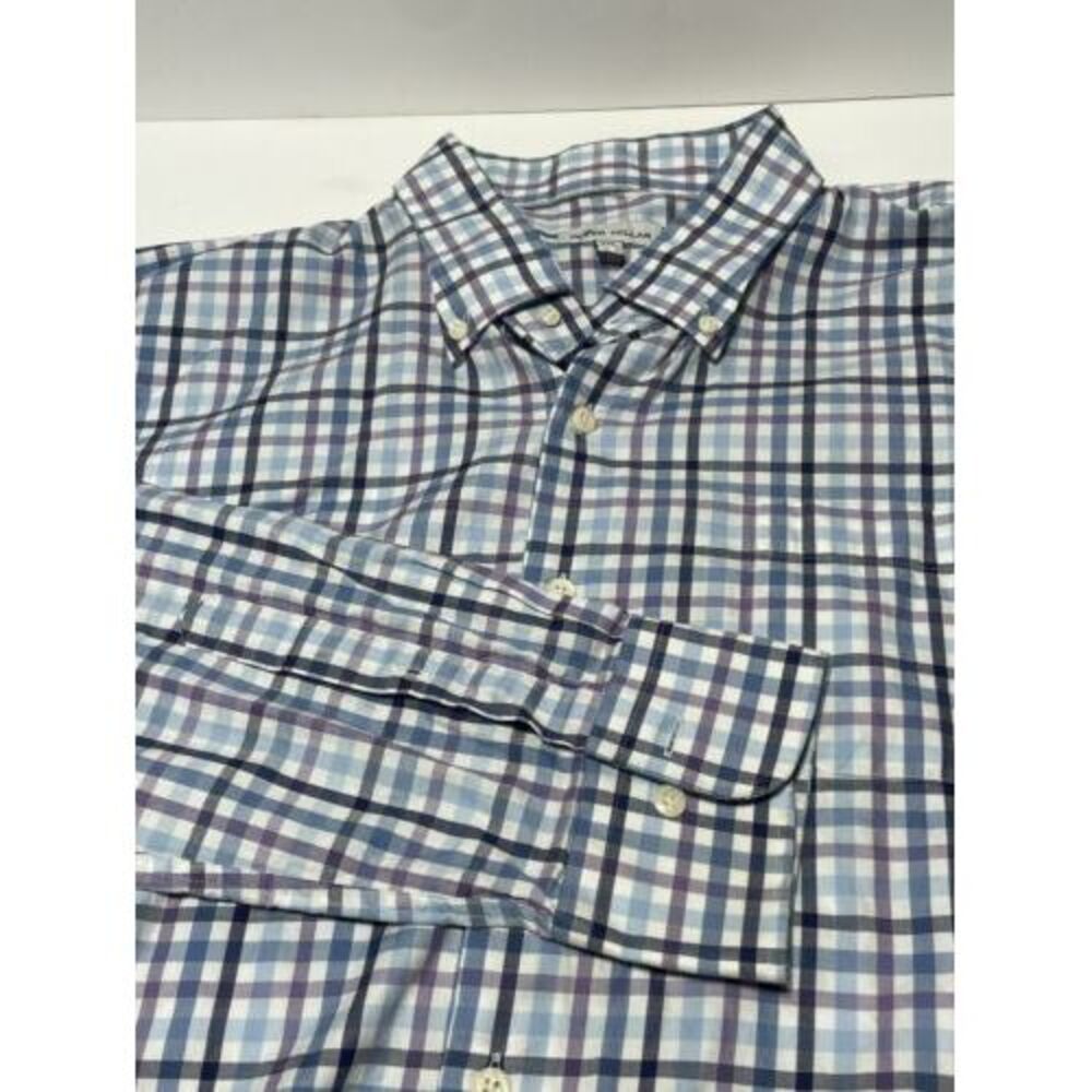 Peter Millar Shirt Men's 2XL Long Sleeve‎ Button Gingham Cotton Casual Men XXL